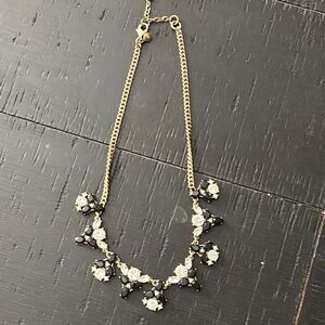 Vintage J. CREW Black & Clear Rhinestones Choker Necklace Chain Gold Tone​​